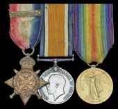 Three: Private H. W. Richardson, 1st Battalion, Dorsetshire Regiment

1914 Star, with copy clasp (8030 Pte.,...