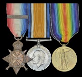Three: Private E. Wilson, 2nd Battalion, Essex Regiment

1914 Star, with clasp (8365 Pte., 2/Essex R.); British...