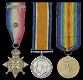 Three: Private W. Riley, 2nd Battalion, Nottinghamshire & Derbyshire Regiment (Sherwood Foresters)

1914 Star,...