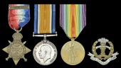 Three: Private A. W. Isaacs, 1st Battalion, Middlesex Regiment

1914 Star, with clasp (L-14941 Pte., 1/Middx. R.);...