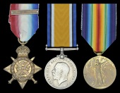 Three: Private J. G. Moeller, 1st Battalion, Manchester Regiment

1914 Star, with clasp (2025 Pte., 1/Manch. R.);...