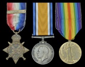 Four: Sapper A. W. Cutler, Royal Engineers

1914 Star, with copy clasp (6974 Spr., R.E.) rosette on ribbon;...