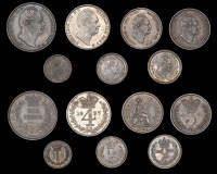 William IV (1830-1837), Sixpence, 1831, Britannia Groat, 1836, Threehalfpence, 1834, Maundy Fourpence, 1837,...