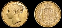 Victoria (1837-1901), Sovereign, 1872, die 7 (M 56; S 3853B). Reverse struck slightly off-centre, otherwise...