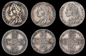 George II (1727-1760), Shillings (3), 1750 wide 0, 1758 (2) (ESC 1211, 1213; S 3704) [3]. Very fine or better...