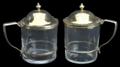 A Pair of George III 2nd Life Guards Mustard Pots, 1815, the silver gilt mounted pots (11 cms in height) by Emes &...