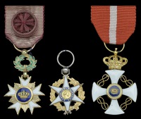 Belgium, Order of the Crown, 4th Class, gold and enamel, rosette on ribbon; France, Order of Agricultural Merit,...