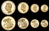 George VI (1936-1952), Proof set, 1937, comprising Five Pounds, Two Pounds, Sovereign and Half-Sovereign [4]....
