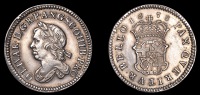 Oliver Cromwell, Sixpence, 1658, by J.S. Tanner [struck in 1738], in silver, no berries on wreath, no &c in legend,...