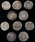 Edward I-II (1272-1327), Class 14a1 (2), dies Aa1, 1.31g/11h, dies Cc1, 1.53g/12h; class 14a2 (3), dies Bb1,...