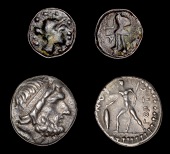 Greek Coinages, CRETE, Aptera, Æ 11, 2nd-1st cent. BC, head of Artemis right, rev. warrior advancing left, holding...