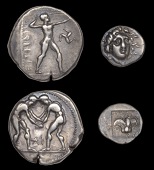 Greek Coinages, ISLANDS OFF CARIA, Rhodes, Hemidrachm, c. 167-88 BC, head of Helios three-quarters right, rev. rose...