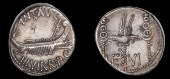 Roman Imperatorial Coinage, Mark Antony, Denarius, moving mint, 32-1, galley right, rev. legionary eagle, leg vi,...