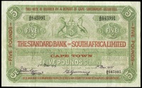 The Standard Bank of South Africa Ltd, Five Pounds, 1 December 1916, Cape Town, A/5 845991 (Hern 121; Pick S353). A...
