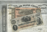 USA, Confederate States, One Hundred Dollars, 24 November 1862, Ten Dollars, 17 February 1864; Bond for One Hundred...