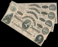 USA, Confederate States, One Hundred Dollars (4), all 17 September 1864, series 11, nos. 8010-11, 8013-14 (Criswell 6...