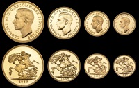 George VI (1936-1952), Proof set, 1937, comprising Five Pounds, Two Pounds, Sovereign and Half-Sovereign [4]....
