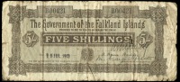 FALKLAND IS., Government, Five Shillings, 15 July 1913, B 00421, signatures of the three Currency Commissioners at...