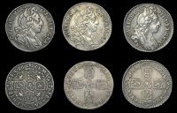 William III (1694-1702), Sixpences (3), 1696y, first bust, 1697c, third bust, small crowns, 1698 plumes (ESC 1244,...