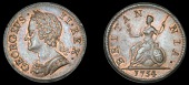 George II (1727-1760), Farthing, 1754 (Cooke 369; BMC 892; S 3722). Extremely fine with considerable original colour...