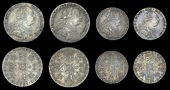 George III (1760-1820), Pre-1816 issues, Shillings (2), both 1787, with and without hearts; Sixpences (2), both...