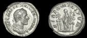 Roman Imperial Coinage, Macrinus, Denarius, Rome, 217, laureate and cuirassed bust right, rev. Fides standing left,...