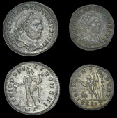 Roman Imperial Coinage, Diocletian, Follis, Cyzicus, 295-6, rev. Genius standing left, holding patera and...