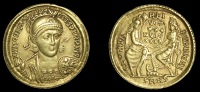 Roman Imperial Coinage, Constantius II, Solidus, Antioch, 355-61, pearl-diademed, helmeted and cuirassed bust facing...