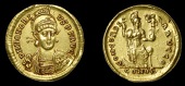 Roman Imperial Coinage, Honorius, Solidus, Constantinople, 395-402, helmeted and cuirassed bust facing slightly...