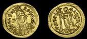 Roman Imperial Coinage, Leo I, Solidus, Constantinople, 462 or 466, pearl-diademed, helmeted and cuirassed bust...