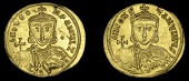 Byzantine Coinage, Leo III and Constantine V, Solidus, Constantinople, 720-41, bust facing with short beard, wearing...
