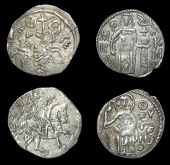 Byzantine Coinage, EMPIRE OF TREBIZOND, Manuel I, Asper, 1238-63, St Eugenius standing facing, holding long cross,...