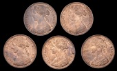 Victoria (1837-1901), Pennies (5), all 1862, dies Jg (Gouby C; Bamford 55; F 39; BMC 1653; S 3954) [5]. Extremely...