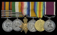 Six: Private E. W. Grey, South Wales Borderers

Queen’s South Africa 1899-1902, 3 clasps, Cape Colony, Orange...