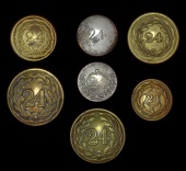 24th (2nd Warwickshire) Regiment Button Group c. 1820 - 1881, comprising an officer’s large size coatee closed...