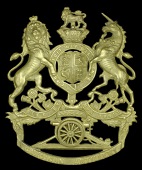 Royal Cardigan Militia Artillary Officer’s Helmet Plate c. 1889 - 1900, an officer’s very fine gilt Royal Arms...