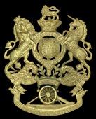 Royal Carmarthen Militia Artillery Officer’s Helmet Plate 1889 - 1900, a very fine all gilt Royal Arms pattern...