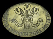 Royal Denbighshire Militia Valise Badge, c. 1800 - 1820, a good heavy brass oval example with a design at right...