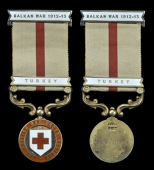 British Red Cross Society Medal for the Balkan Wars 1912-13, 1 clasp, Turkey, silver-gilt and enamel, reverse...