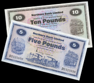 BRITISH BANKNOTES, Northern Bank Ltd: Northern Ireland, Five Pounds, 1 January 1976, D 2525850, Ten Pounds, 1...