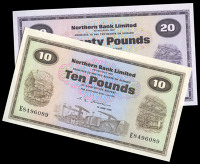 BRITISH BANKNOTES, Northern Bank Ltd: Northern Ireland, Ten Pounds, E 8496089, Twenty Pounds, F 1800248, both 15...