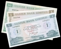 BRITISH BANKNOTES, Ulster Bank Ltd: Northern Ireland, One Pound, no. 14700871, Five Pounds, no. 042789, Ten Pounds,...