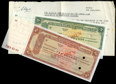 WORLD BANKNOTES, The British Bank of Iran and The Middle East, specimen Five Pounds and Ten Pounds travellers...