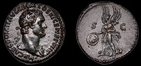 Roman Imperial Coinage, Domitian, As, Rome, April-November 85, laureate bust right wearing ægis, imp caes domit avg...