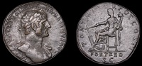 Roman Imperial Coinage, Hadrian, Sestertius, Rome, 118, laureate bust right, drapery on far shoulder, imp caesar...