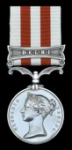 Indian Mutiny 1857-59, 1 clasp, Delhi (Drumr. Alfd. Comley, 1st Eurn. Bengal Fusrs.) toned, suspension claw loose,...