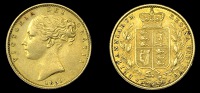 Victoria (1837-1901), BRITISH COINS, Victoria (1837-1901), Sovereign, 1853, Arabic date, ww raised (M 36; S 3852C)....