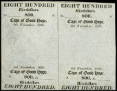 WORLD BANKNOTES, Cape of Good Hope, Eight Hundred Rixdollars, 4 November 1830, an uncut pair of unissued notes,...