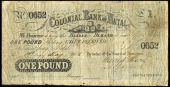 WORLD BANKNOTES, Colonial Bank of Natal, One Pound, 1 May 1862, Pietermaritzburg, no. 0652 (Hern 130; Pick S431)....
