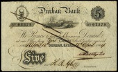 WORLD BANKNOTES, Durban Bank, Five Pounds, 12 April 1864, no. 02379, pen cancelled (Hern 143; Pick S644b). Good...